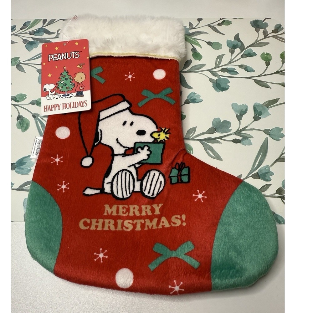 Miniso Peanuts Snoopy Woodstock Christmas Stocking Merry Christmas Holiday 9x12"